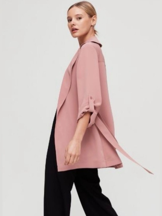 Aritzia Jackets & Blazers - Aritzia Babaton Kahlo Jacket In Rose Pink Size Large Mid Iength Wrap Belted